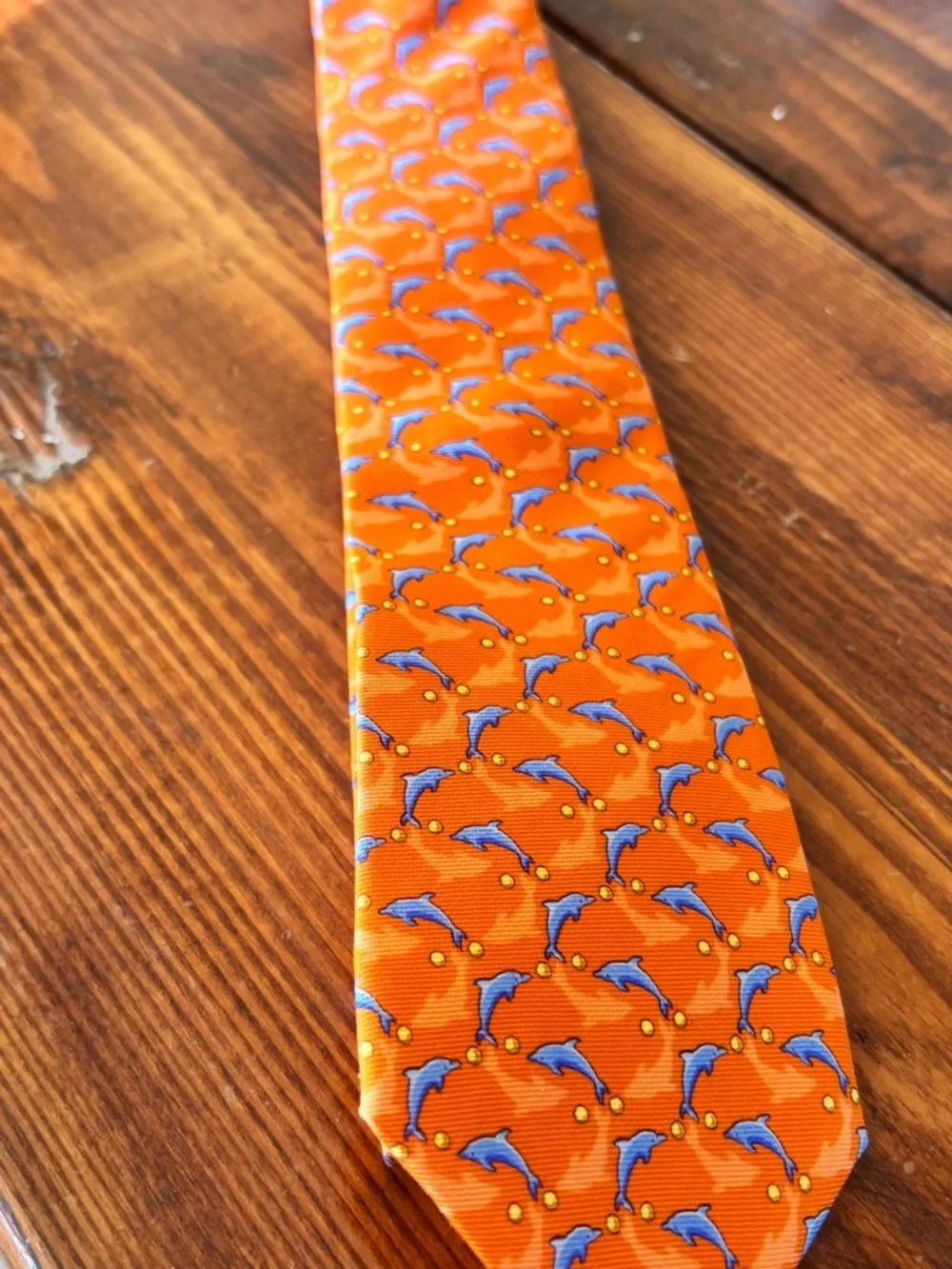 Boys NEW Brooks Brothers Orange Tie with Blue Dolphin Motif